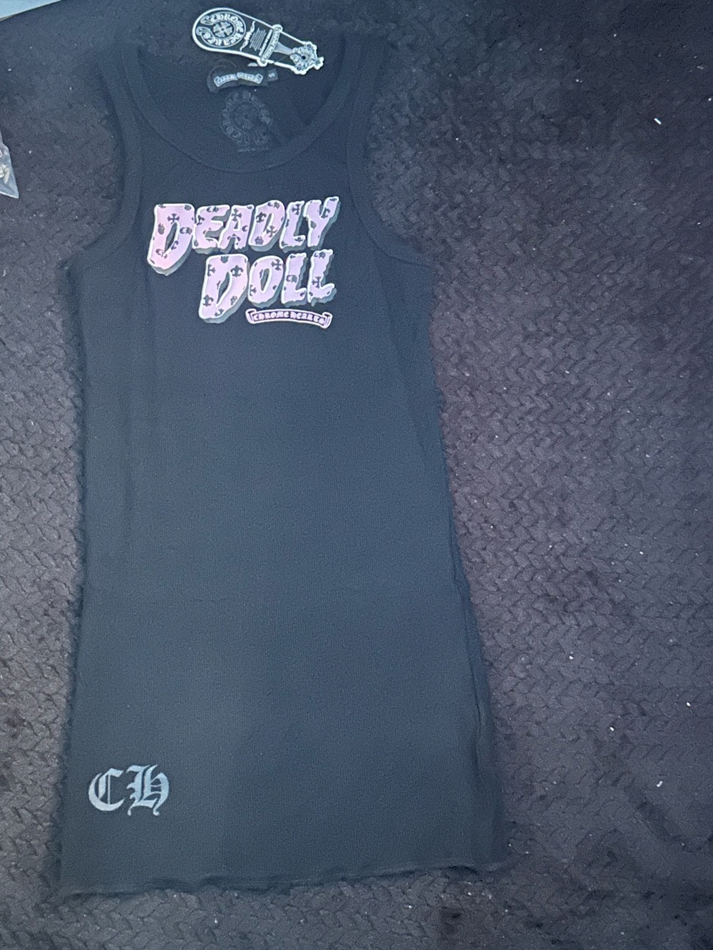 Black Graphic chrome hearts Tank  dress